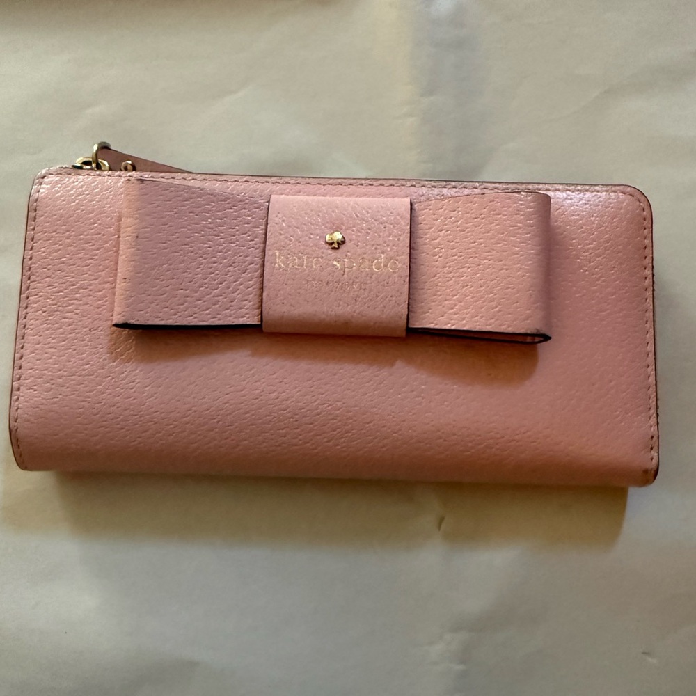 Kate Spade ♠️ Robinson Street Nisha Wallet Blush Pink,Leather,Large Bow,Gold